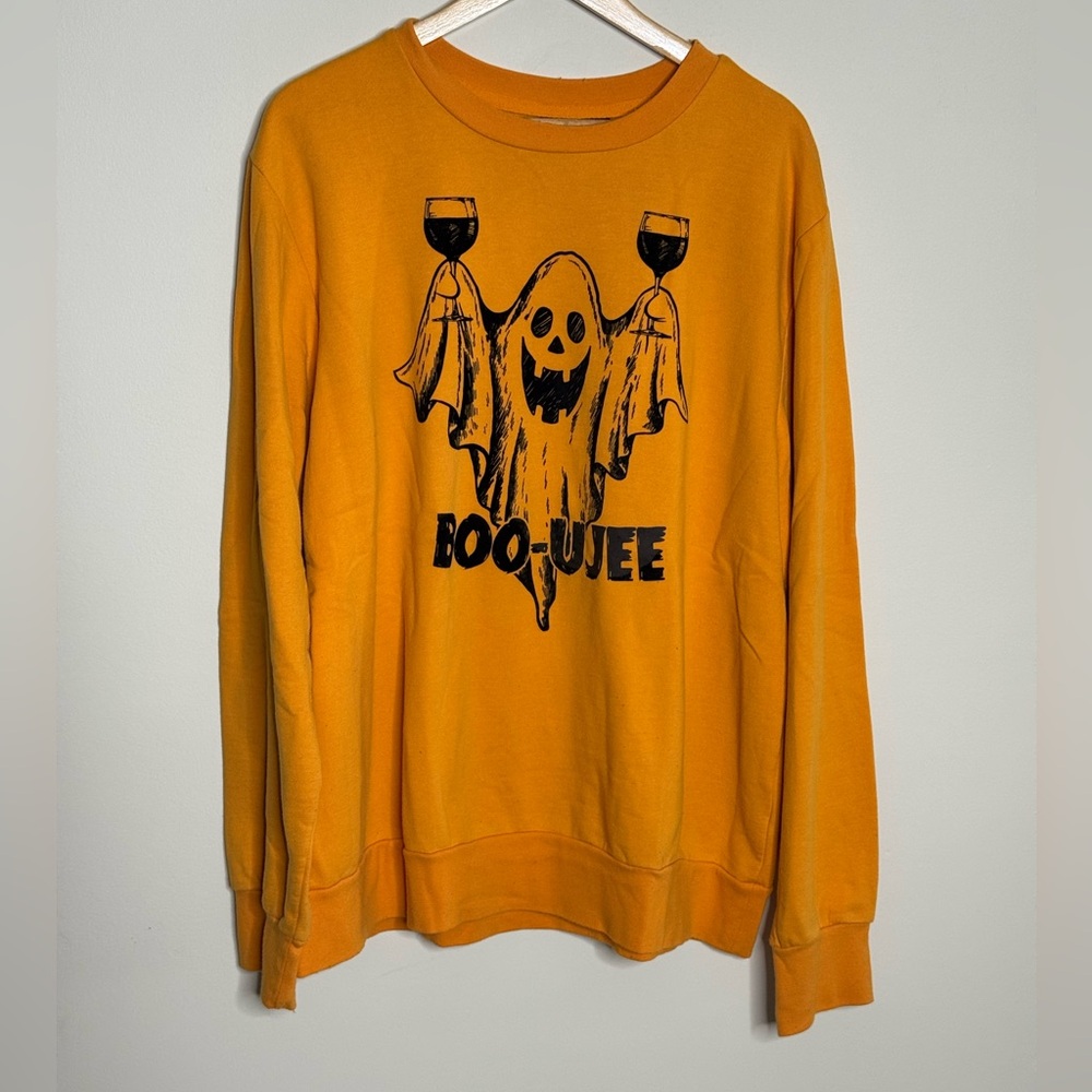 MAD Engine Orange Crewneck Sweater with Black Ghost Graphic